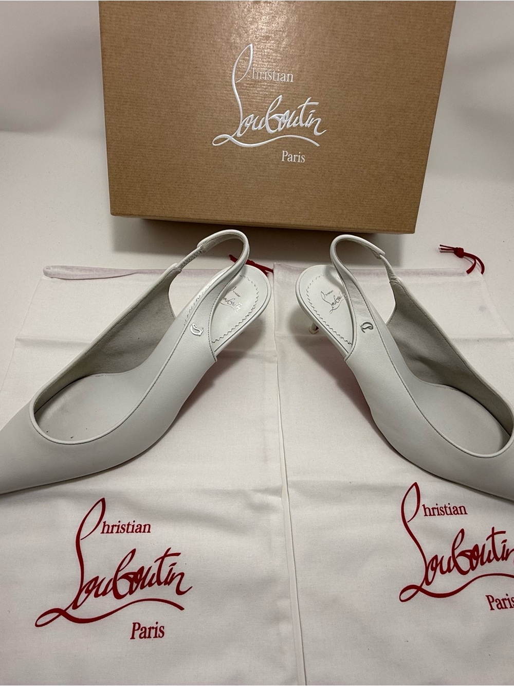 Christian Louboutin White Slingback Pointed-Toe Heels
